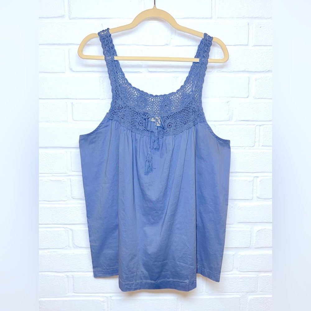 Merona Periwinkle 100% Cotton Crochet Detail Tank Top size XXL‎ EUC